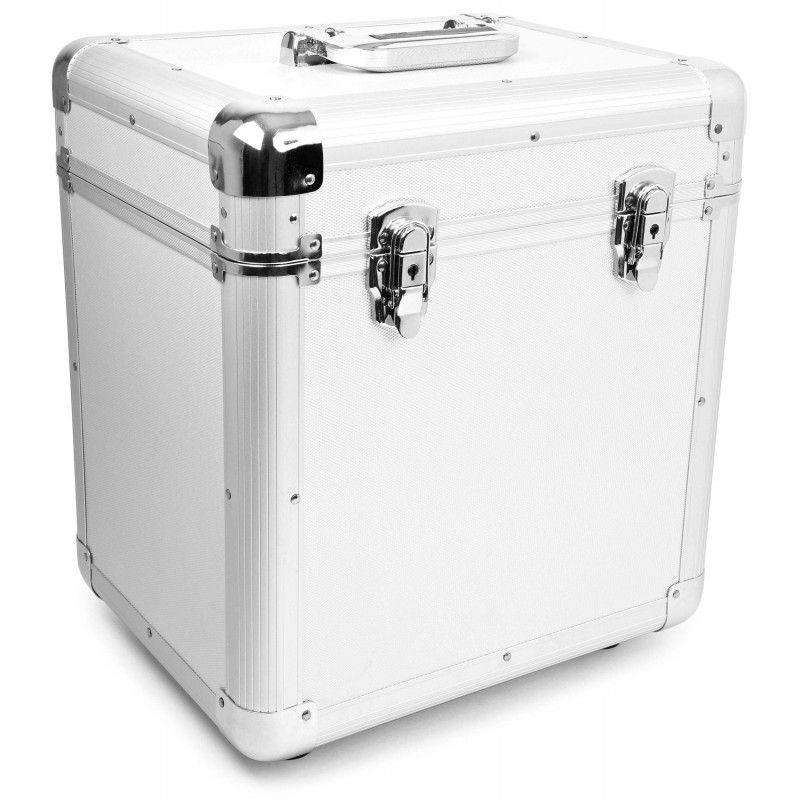 Comprar maleta para vinilos Power Dynamics RC100 plateada con capacidad para 80 vinilos.