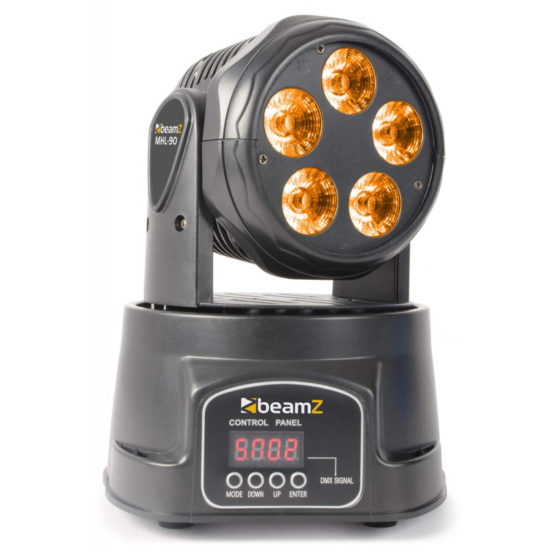 Beamz MHL90 Mini Cabeza Movil wash 5x18W RGBAW-UV LED,11 o 15 DMX canales