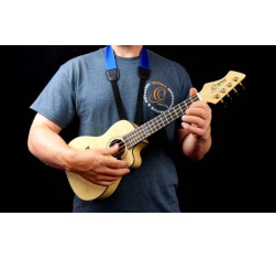 comprar Correa Ukelele ORTEGA OUSHK-BL de nylon azul,no requiere de enganches que agujereen el instrumento. 2