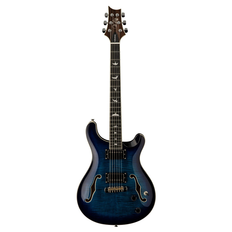 La SE Hollowbody II FADED BLUE BURST combina el tono equilibrado, claro y resonante de un instrumento de cuerpo hueco.