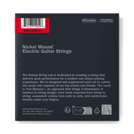 Juego de cuerdas para guitarra Eléctrica Dunlop Performance+ Nickel Wound Perfomance+ 9,5 - 44. Modelo DEN09544. Juego de cuerdas para guitarra Eléctrica Dunlop Performance+ Nickel Wound Perfomance+ 9,5 - 44. Modelo DEN09544.