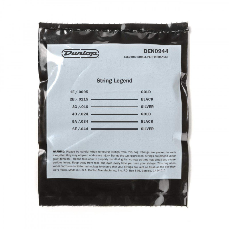 Juego de cuerdas para guitarra Eléctrica Dunlop Performance+ Nickel Wound Perfomance+ 9,5 - 44. Modelo DEN09544.