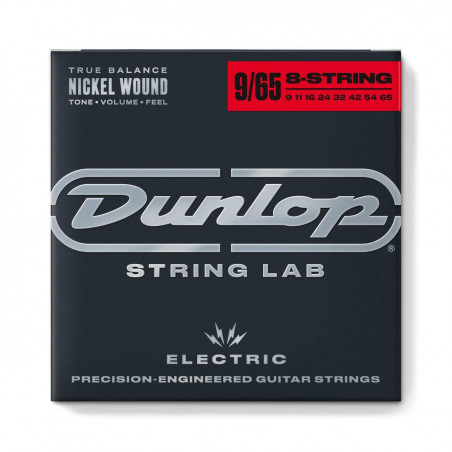 Juego de cuerdas para guitarra Eléctrica de 8 Cuerdas Dunlop Perfomance+ DEN0965 09-65. Calibre 9-11-16-24-32-42-54-65.