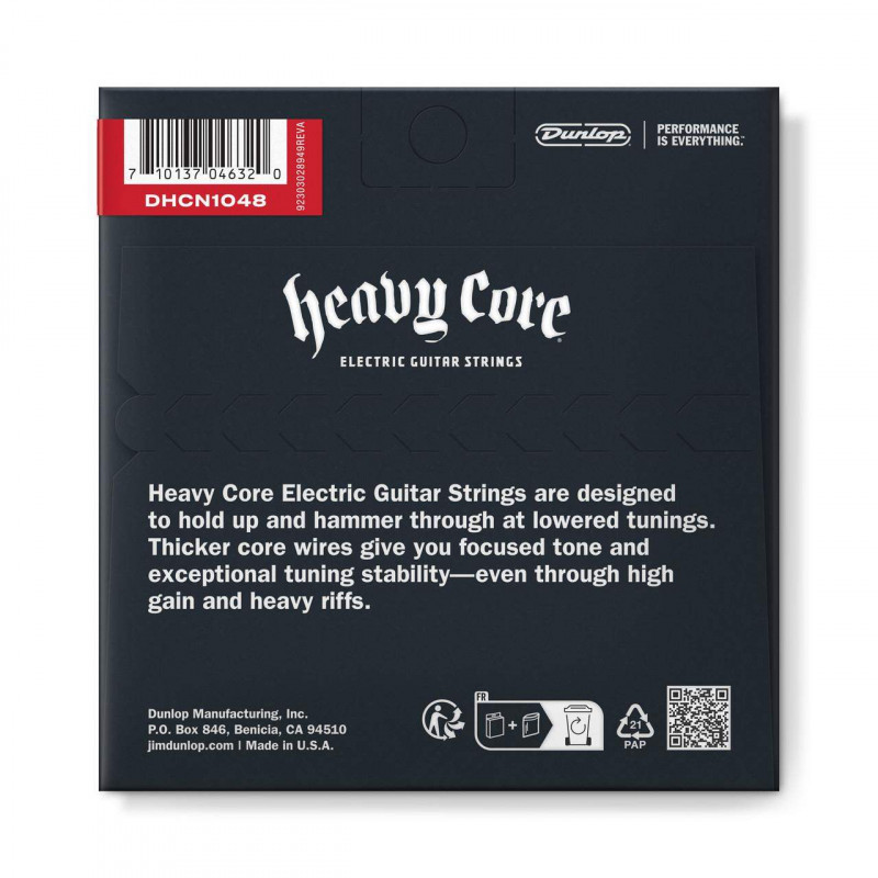Juego de cuerdas para guitarra Eléctrica Dunlop Heavy Core Nickel Wound DHCN1048 10-48. Calibre 10-13-17-28-38-48.