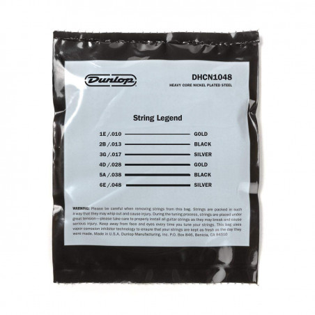 Juego de cuerdas para guitarra Eléctrica Dunlop Heavy Core Nickel Wound DHCN1048 10-48. Calibre 10-13-17-28-38-48. Juego de cuerdas para guitarra Eléctrica Dunlop Heavy Core Nickel Wound DHCN1048 10-48. Calibre 10-13-17-28-38-48.
