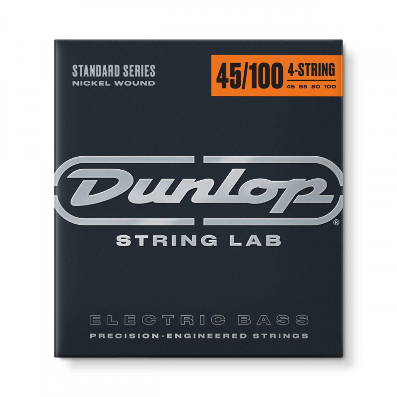 Juego de cuerdas para Bajo Eléctrico Nickel Dunlop DBN45100 Medium Light 45-100. Calibre Medium Light 45-65-80-100.