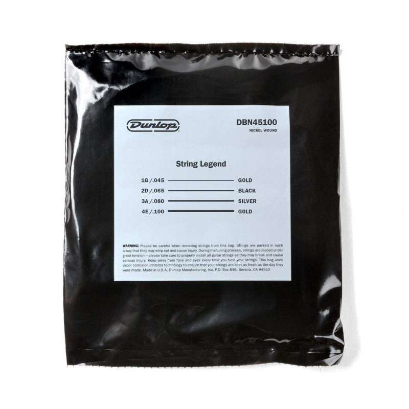 Juego de cuerdas para Bajo Eléctrico Nickel Dunlop DBN45100 Medium Light 45-100. Calibre Medium Light 45-65-80-100.