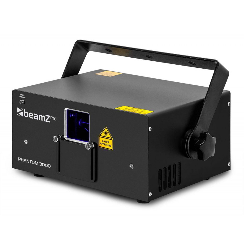 Beamz Phantom 3000 Laser Puro Diodo RGB, Salida garantizada 3W,Rojo (700mW), Verde (700mW) y Azul (1600mW)