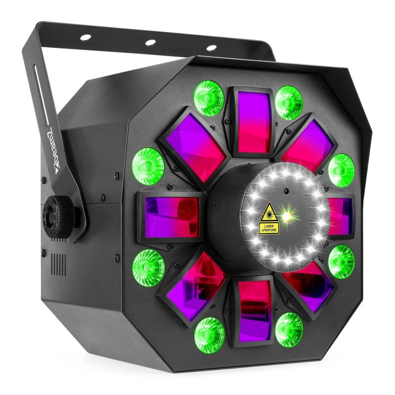 MULTIBOX Efecto Disco 4-en-1 Derby, PARLED, Laser y Strobo