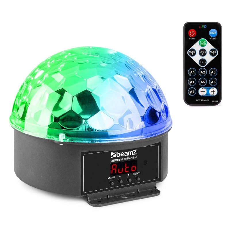 BeamZ JB90R MINI STAR BALL DMX LED 9 colores efecto Luz, 9x 1W LEDs en 9 colores, Mando a distancia por IR