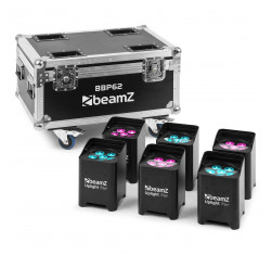 BeamZ BBP62 Conjunto de 6 Focos Uplight a bateria IN/OUT Flighcase