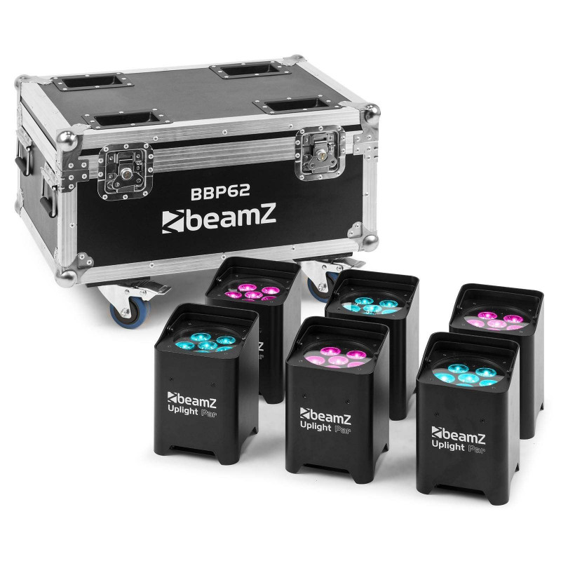 BeamZ BBP62 Conjunto de 6 Focos Uplight a bateria IN/OUT Flighcase