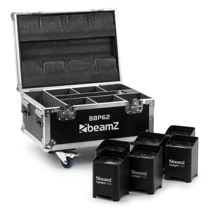 BeamZ BBP62 Conjunto de 6 Focos Uplight a bateria IN/OUT Flighcase