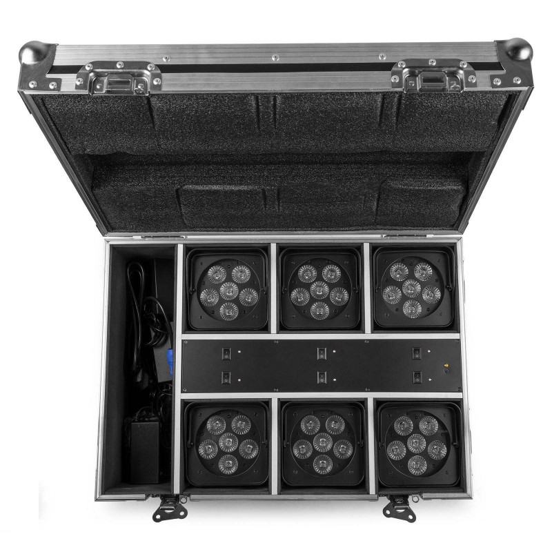 BeamZ BBP62 Conjunto de 6 Focos Uplight a bateria IN/OUT Flighcase