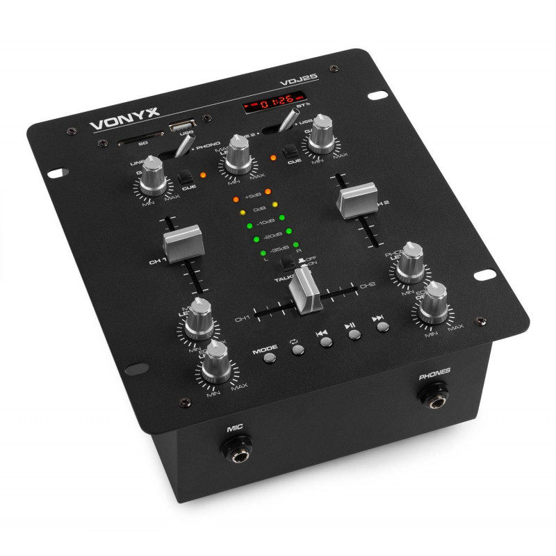 VONYX VDJ25 Amplificador- Mezclador 2 canales con Bluetooth/MP3/SD,potencia Amplificador  2 x 50 Watts