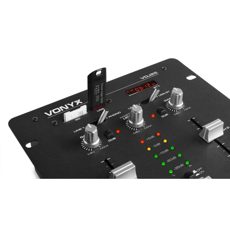 VONYX VDJ25 Amplificador- Mezclador 2 canales con Bluetooth/MP3/SD,