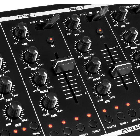 POWER DYNAMICS PDZM700 Mezclador instalacion de 6 canales USB 4 zonas