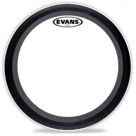 Parche batidor transparente para bombo de 24" Evans BD24EMAD2 de 2 capas con mufle externo. Parche batidor transparente para bombo de 24" Evans BD24EMAD2 de 2 capas con mufle externo.