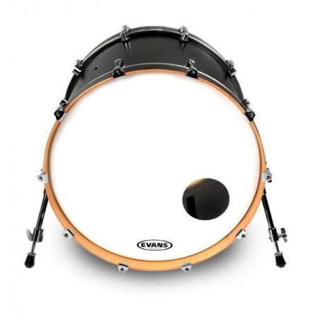 Parche de bombo resonante de 22" Evans BD22RSW EQ3 Smooth coated, con E-ring y orificio de 5" . Parche de bombo resonante de 22" Evans BD22RSW EQ3 Smooth coated, con E-ring y orificio de 5" .