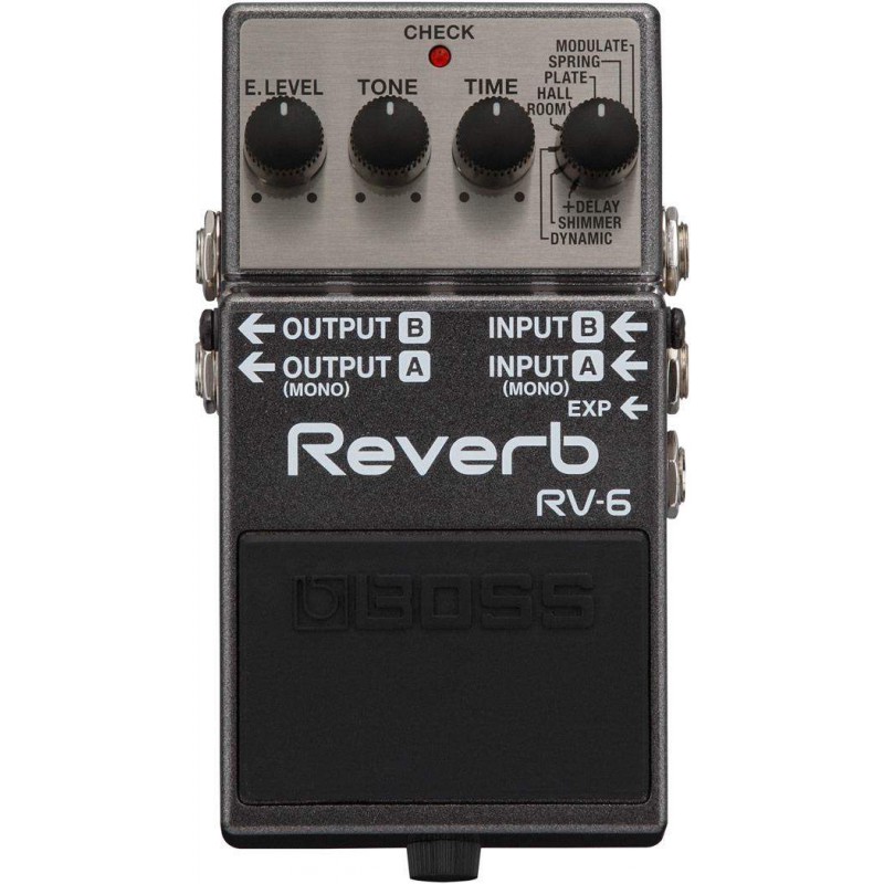 Pedal de Reverb para Guitarra BOSS RV-6, compacto y versátil con sonido rico y expansivo.