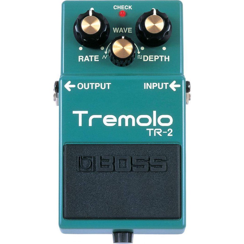 Pedal Tremolo Boss TR-2 con efectos de tremolo clásicos de los amplificadores de antaño.